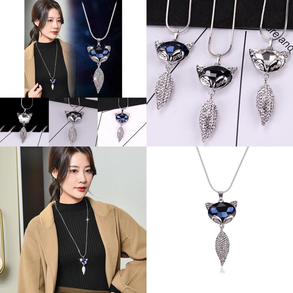 Stylish Womens Fox Charm Sweater Chain Necklace With Sparkling Crystal Accents And Alloy Material