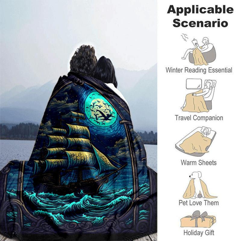 1pc Boat Printing Lightweight Flannel Blanket, Comfortable and Warm Blanket, for Camping Sofa Bed and Couch Office, Suitable for Gift Blanket