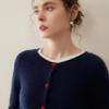 Women's Round Neck Cashmere Cardigan - Soft, Knitted Sweater with Heart Buttons, Versatile Solid Color Top