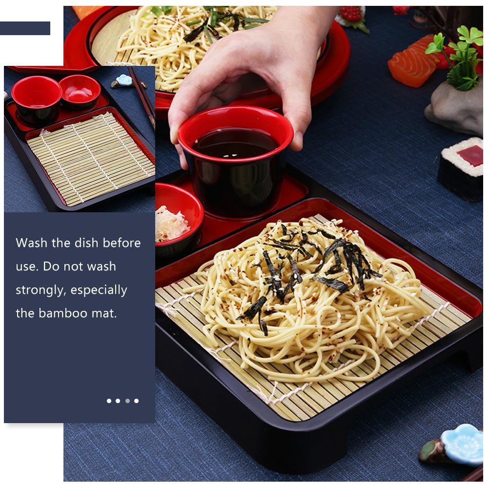 Cold Noodle Plate Dish Food Rectangular Tray Serving Flatware with Bamboo Mat Soba Udon Japanese-style