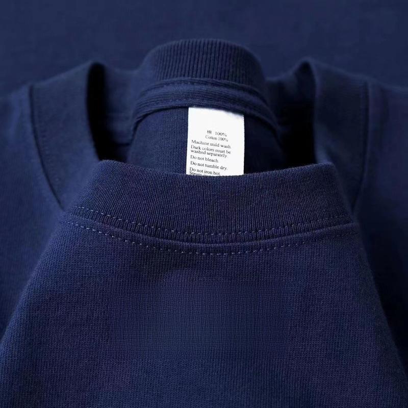 PINLIAN FASHION 100% Katoen 300g Zwaar Kortmouwig T-shirt Voor Mannen En Vrouwen Zomer Ronde Hals Effen Kleur Losse Pasvorm Grote Maten Student Casual Top L donkerblauwe kleur