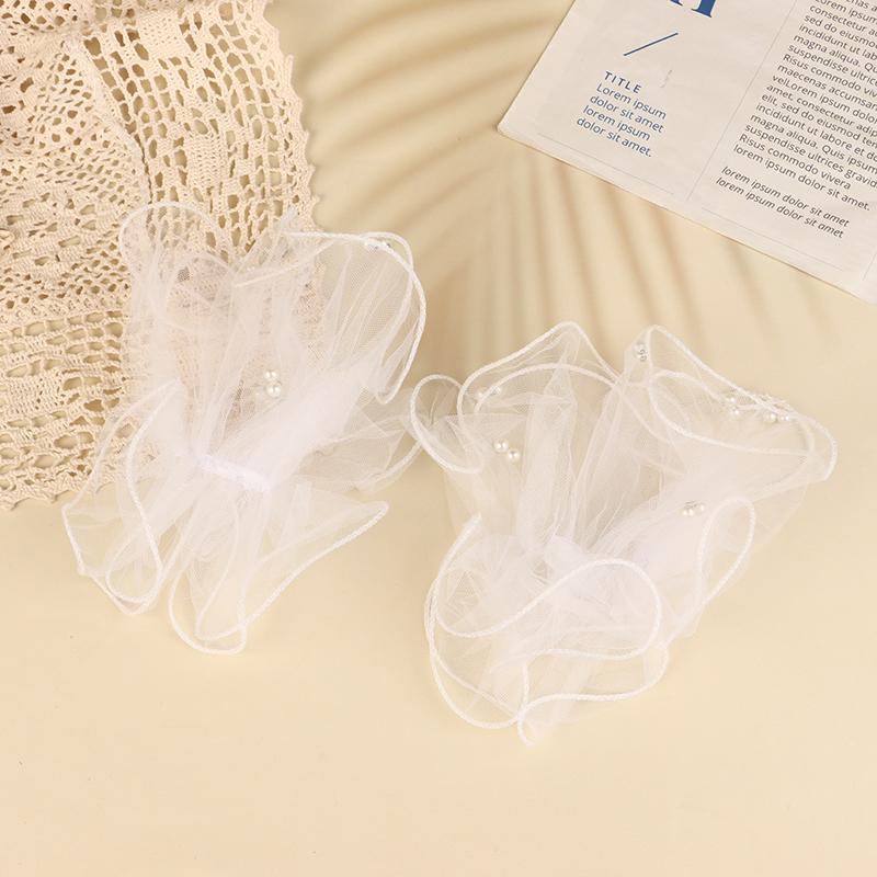 

1Pair Flare Bead Sleeve Pearl Mesh Fake Arm Lace Sleeve Manicure Photo Background Wedding Tulle False Cuffs Decoration белый