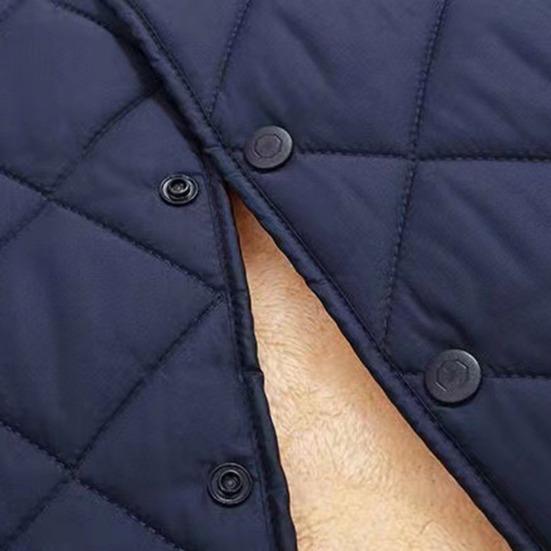 Men Cotton Coat O-Neck Long Sleeve Diamond-Shaped Stitching Button Placket Coat Solid