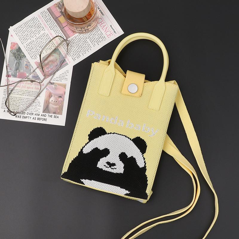 Playful Print Panda Knitted Handbag Stylish Small Crossbody Purse Perfect For Casual Outfits