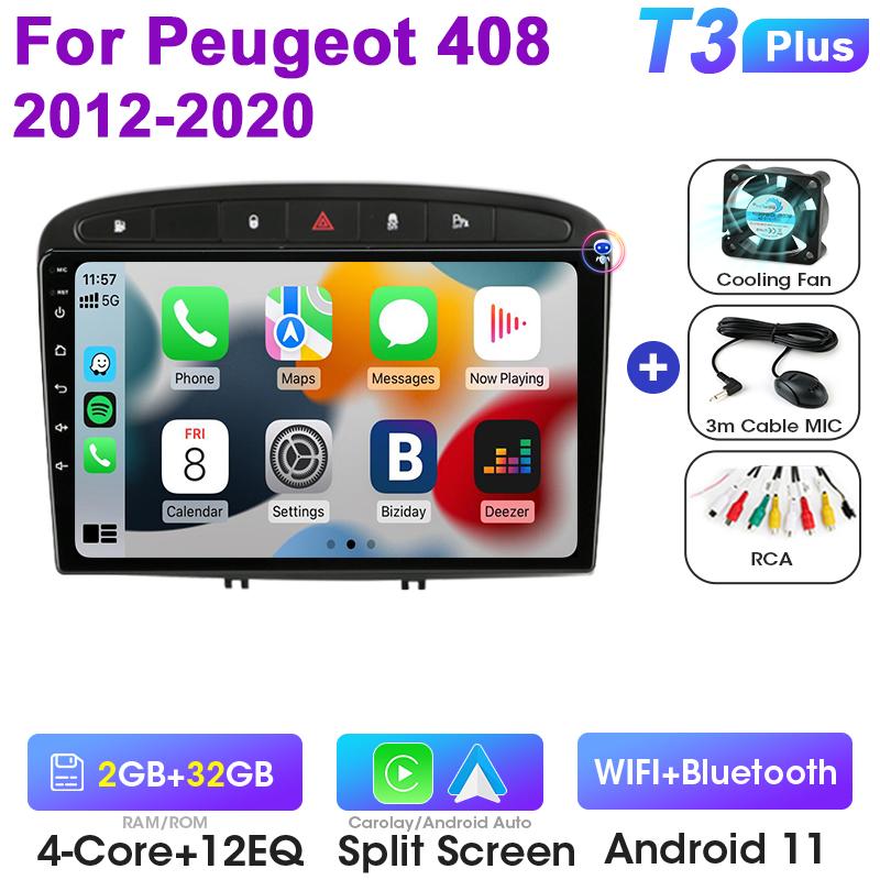 2 Din Android 12 Car Radio For Peugeot 408 1 2012 - 2020 For Peugeot 308 1 T7 2007 - 2015 Multimedia Video Player Carplay Auto
