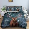 Christmas Deer King Queen Duvet Cover Animal Elk Bedding Set 2/3pcs for Kids Teens Adults Blue Soft Quilt Cover with Pillowcase