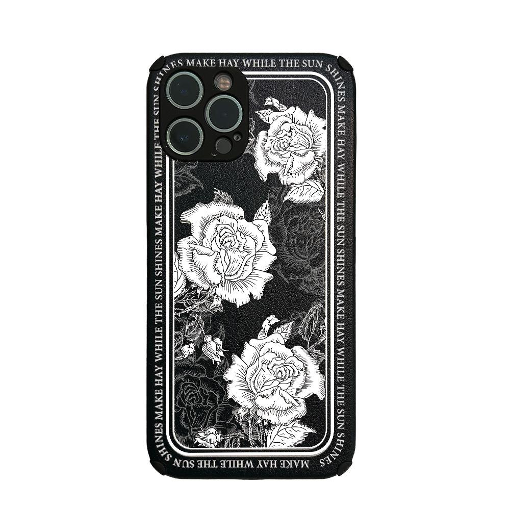 Retro Weiße Rose Blume Telefon Fall Für Iphone 11 12 Pro Max 13 Mini X Xr Xsmax 7 8 Plus Leder Silikon Weiche Stoßfest Abdeckung