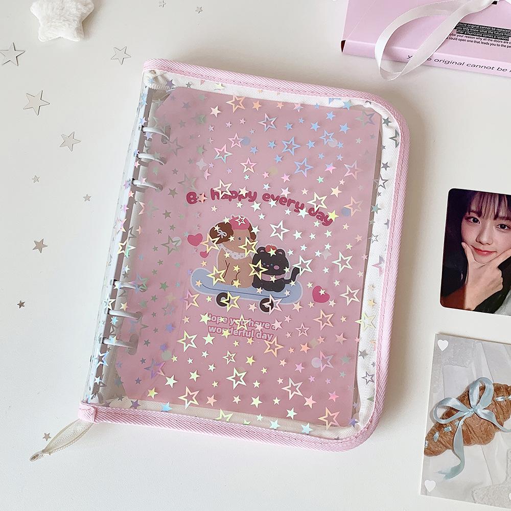 A5 Laser Star Zipper Binder Photo Card Collection Book Transparent Album A5 Card Album 3-inch Love Small Card Storage Album