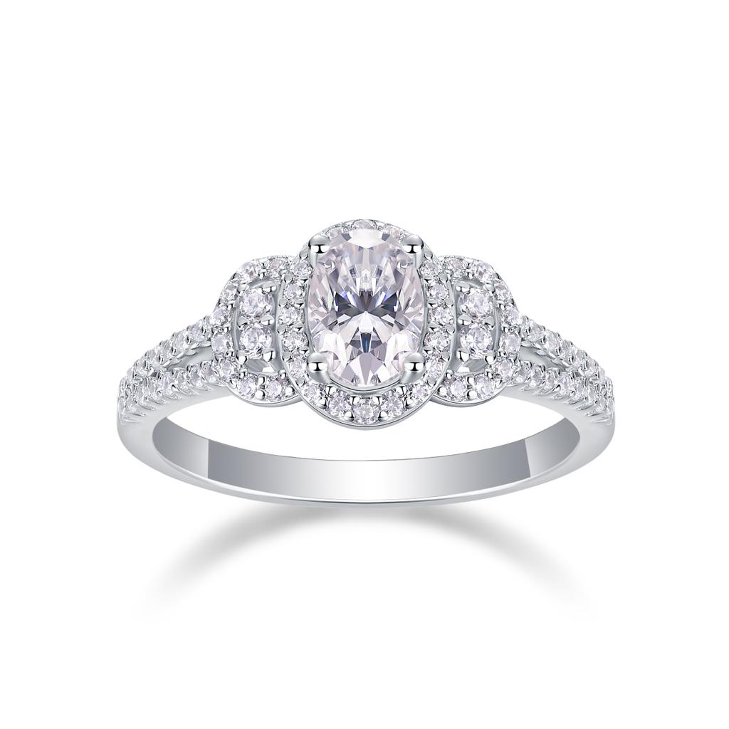 Genuine Moissanite Triple Row Ring S925 Silver Platinum Plated Oval Cutting Moissanite Birthday Gift for Woman Fashion Ring