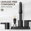 Phiestina 4 Inch 2 Handle Centerset Matte Black Lead-Free Modern Bathroom Faucet, 360 Swivel Spout 2-3 Hole RV Bathroom Vanity Sink Faucet with Pop