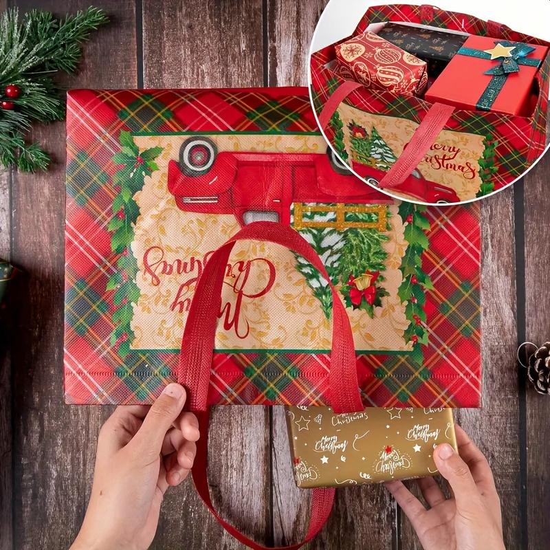 4/12pcs Christmas Gift Bags Tote Bags with Handles Reusable Non-Woven Shopping Bags for Xmas Gifts Wrapping Holiday Party Decors