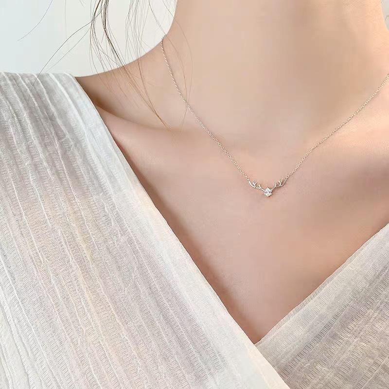 Beixi S925 Sterling Silver Antler Necklace - Elegant Forest Style for Women 925 Silver