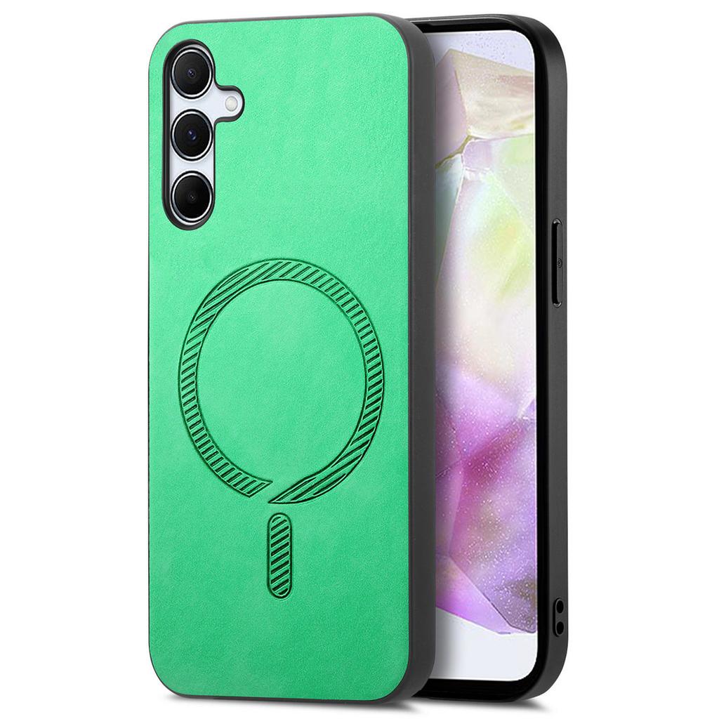 For Samsung Galaxy A35 5G Leather Back Case Compatible with MagSafe Skin-Touch Phone Cover