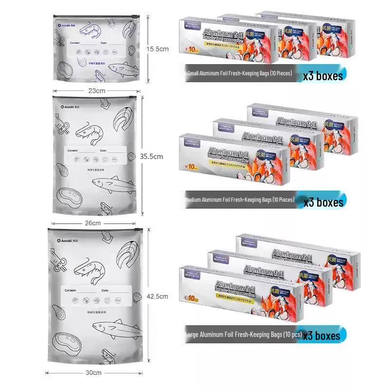 Sachet de conservation alimentaire à fermeture éclair en feuille d'aluminium pour réfrigérateur et congélateur