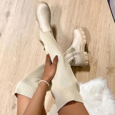 Women Boots 2023 New Knitted Women Shoes Ladies Warm Sexy Zipper Long Sleeve Over Knee Socks Boots Fashion Winter Boots