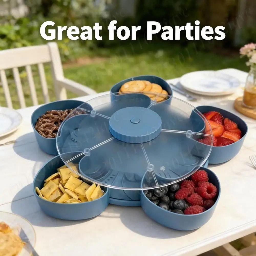 with Lid Divided Serving Tray Rotating Design Spinning Compartment Platter  for Snacks