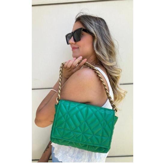 Grüne gesteppte Damen-Schultertasche mit Kette