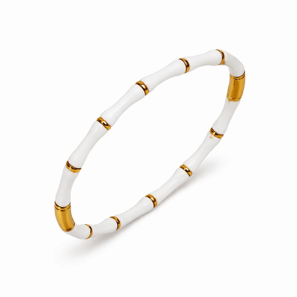 Colorful Bamboo Joint Bangle Stainless Steel Stainless Steel Bangle Enamel Resin Bracelet Fashion белый