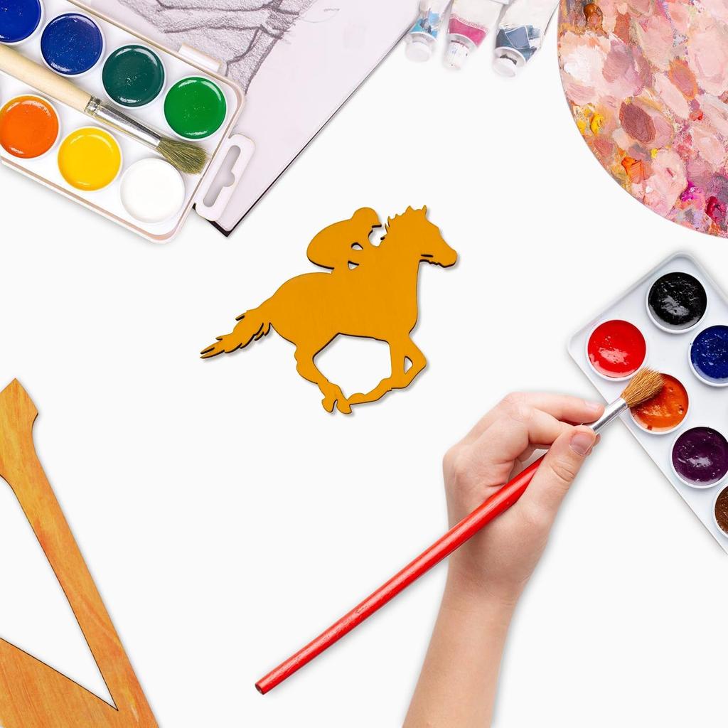 30 Pack 4 Inch Wood Jockey Horse Cutouts Unfinished Wood Jockey Horse Crafts Wooden Jockey Horse Hanging Ornaments DIY Jockey Horse Craft Gift Tags