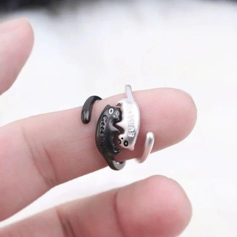 2Pcs Good Morning Good Night Cat Couple Rings, Niche High Sense Unique Creative Design, Love Token Gift for Her