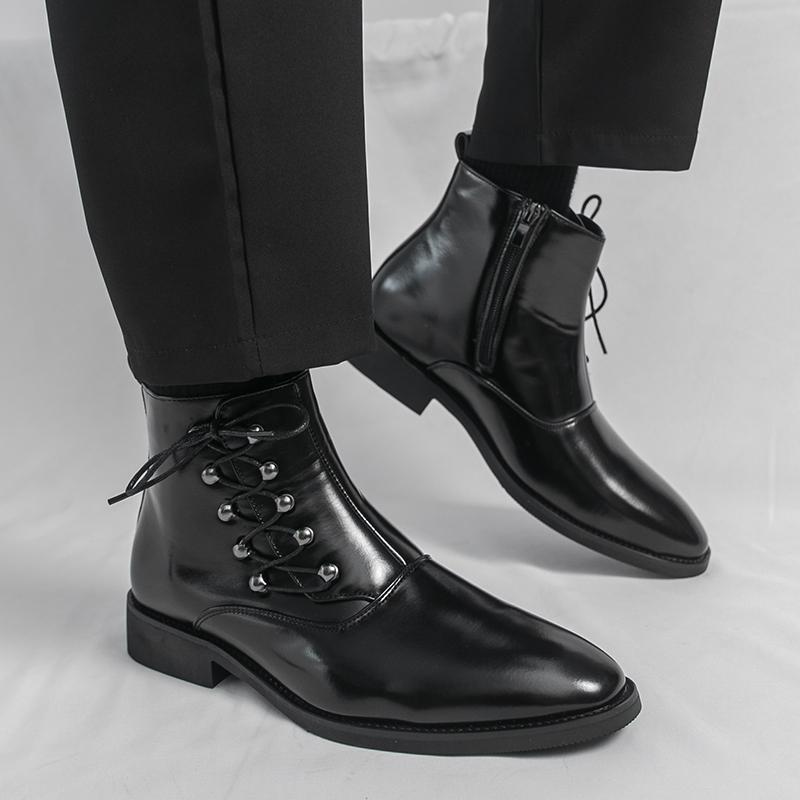 Men’s High Top Black Leather Boots Dress Formal Business Retro Brown Ankle Boots Tuxedo Purple Wedding Shoes Plus Size