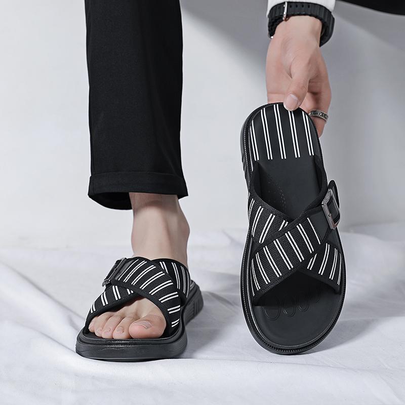 Sommer Schwarz Offene Zehen Weiche Sandalen Atmungsaktiv und Bequem Lässige Sandalen Mode Strandschuhe Hausschuhe Herrensandalen