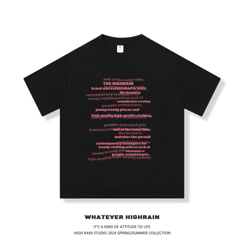 

Unisex Plus Size Summer Retro Letter Print Cotton T-Shirt M (80-100 Jin) чёрный