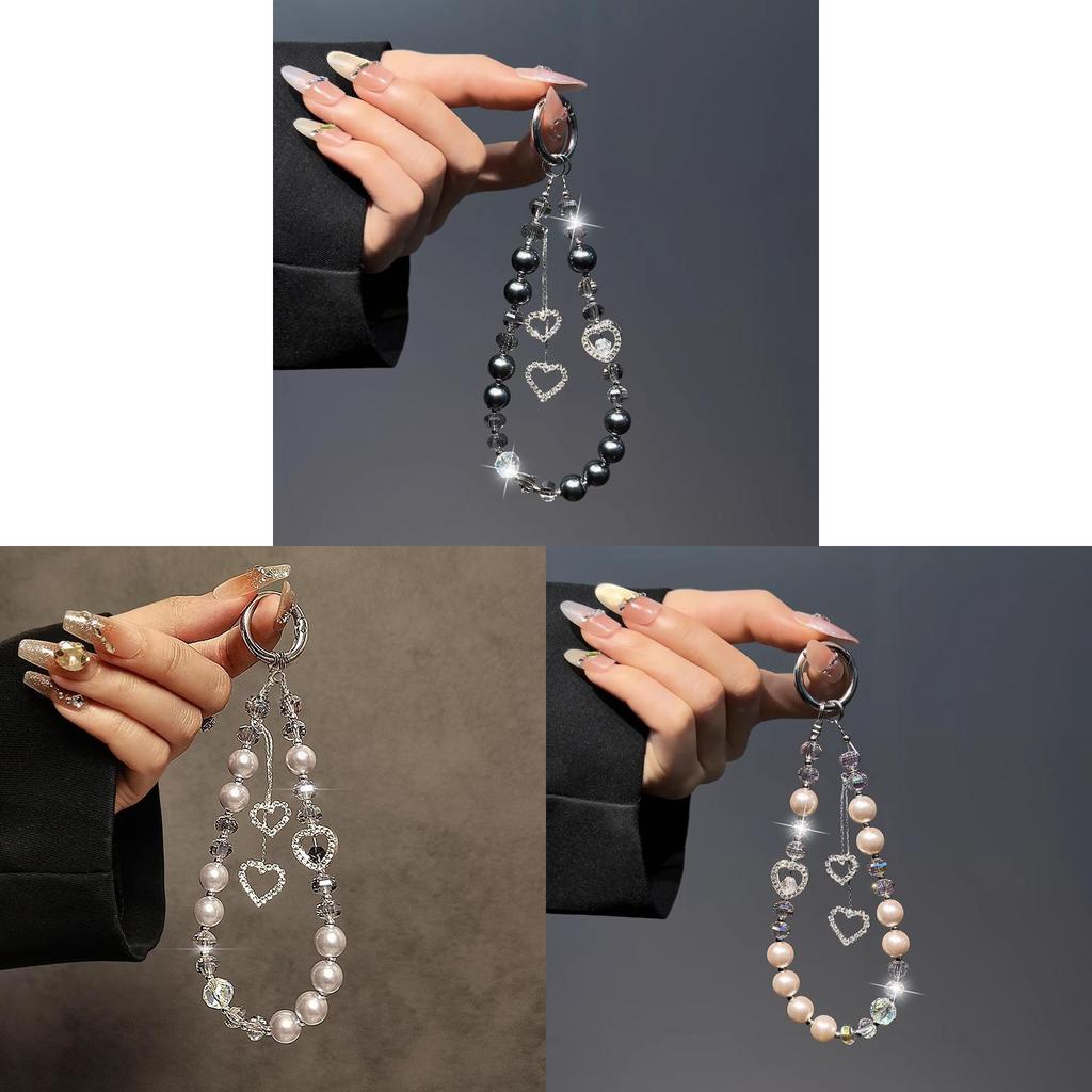 Fashion Luxury Pearl Crystal Phone Chain With Heart Pendant For Women And Men