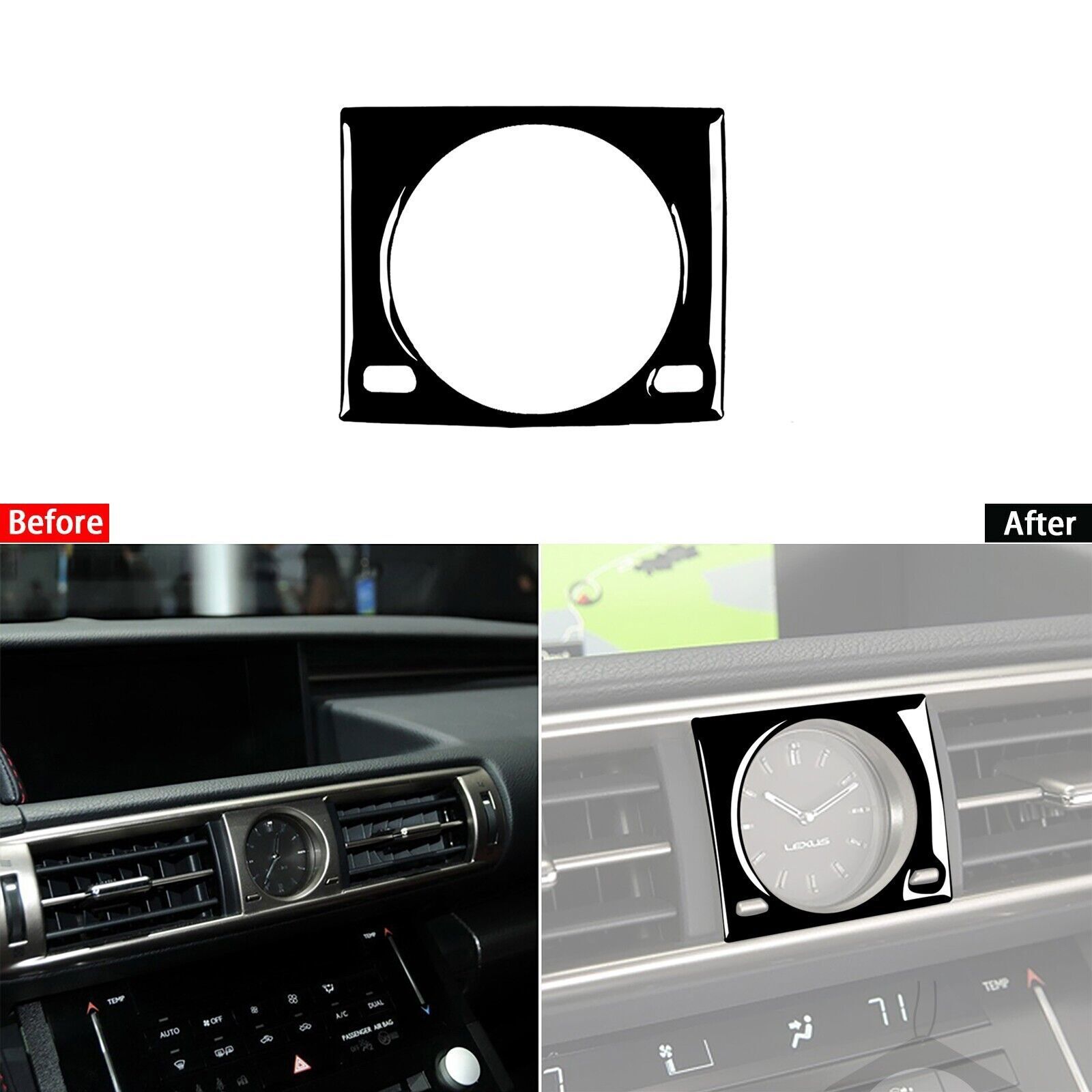 Glossy Piano Black Center Console Clock Frame Trim For Lexus IS250 IS350 2013-18