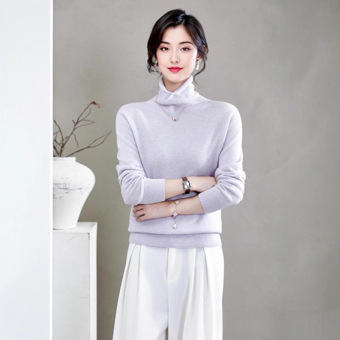 

Women s Cashmere Turtleneck Sweater: Loose, Warm, Versatile, Solid Color Knitted Top Medium