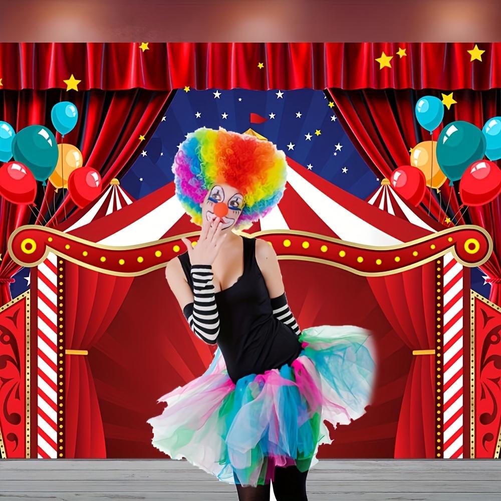 1 piece of 2D flat circus carnival theme background cloth - multiple sizes red starry sky balloon stripe design polyester