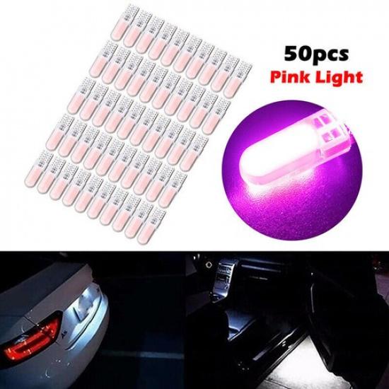 50PCS T10 COB Pink LED Car Canbus License Plate Light 12V Bulb 194 168 W5W AC