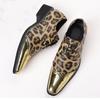 Designer Brand New Men's gold silver Pointed Lace Up Leopard Patent Leather Flats Shoes Homecoming Wedding Formal Dress Footwear