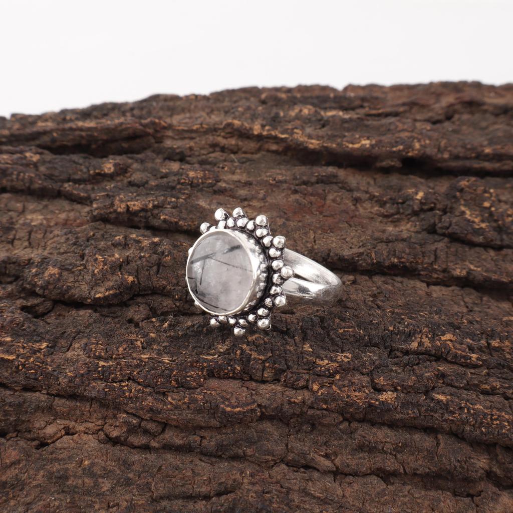Black Rutile Gemstone Jewelry, 925 Sterling Silver Ring, Beautiful Silver Jewelry, Handmade Bohemian Ring For Wedding Gift