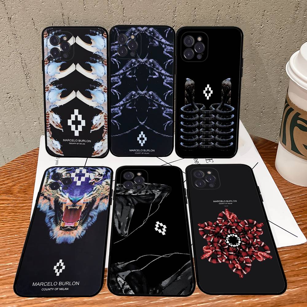 M-MARCELO B-BURLON For IPhone 17 16 15 14 13 12 11 Pro Max 13 17Air Shockproof Soft Phone Cases Coque