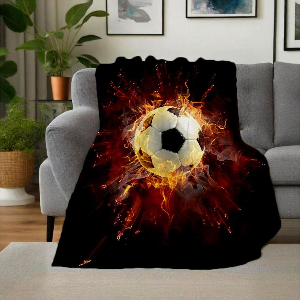 Flaming Soccer Ball Sports Poster Art PrintBlanket Flannel Throw Blanket for Sofa, Bed, Travel, Camping, Office, Couch, Chair, And Bed Gift