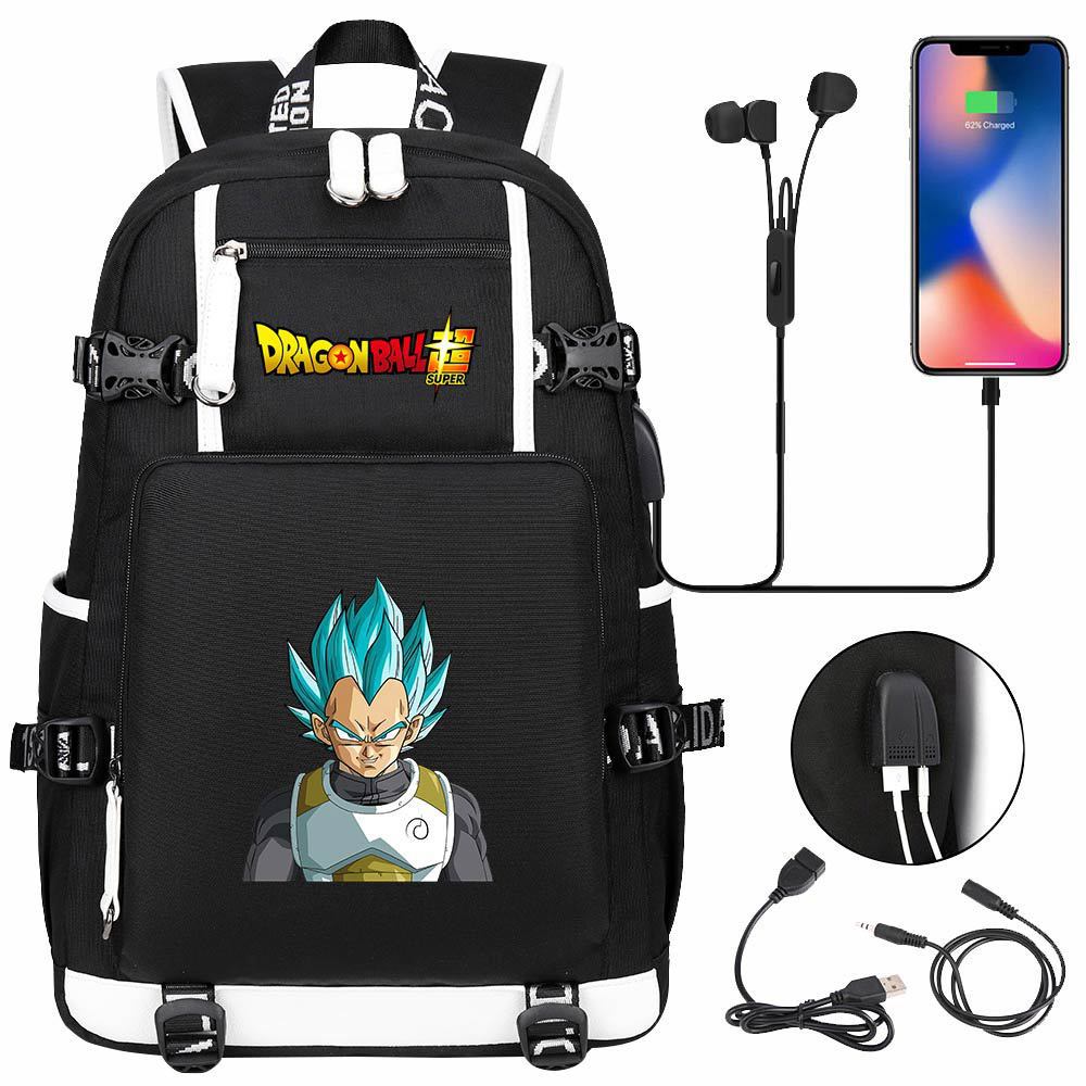Vegeta Sun Wukong Dragon Ball Ultra USB Headphones Teen Student School Bag Men's and Women's Leisure Travel Backpack