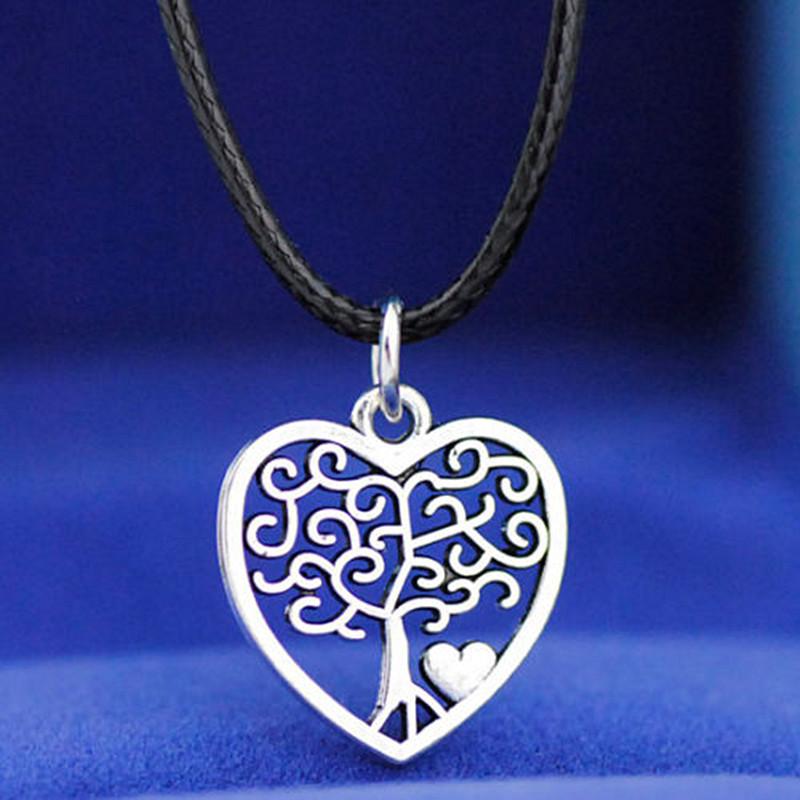 

Vintage Copper Color PU Leather Wisdom Life Tree Heart Pendant Necklace for Women Exaggerated Hiphop Clavicle Zircon Gift