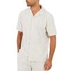 Mens Striped Textured Revere Collar Short-Sleeved Shirt