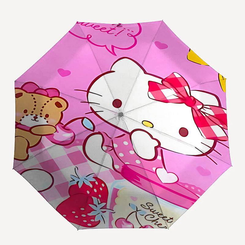 1pc Hello Kitty Sweet Cherry Automatic Opening Folding Umbrella - Portable 3-Fold Design with Iron Frame, Perfect Gift for Fans, Travelers, Everyday U