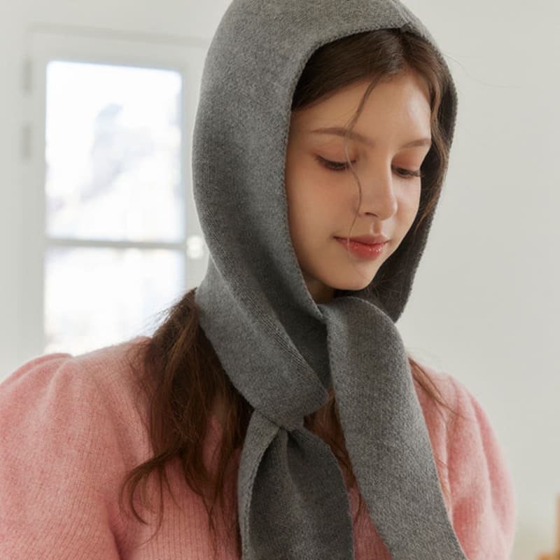 murmur [Free Pearl Earrings] Solid hoody shawl muffler (4 colors)