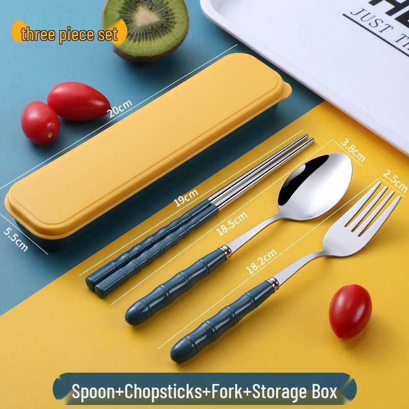 

Портативный набор столовых приборов из нержавеющей стали: Набор столовых приборов из пшеничной соломы и бамбука - 3 предмета, студенческий набор