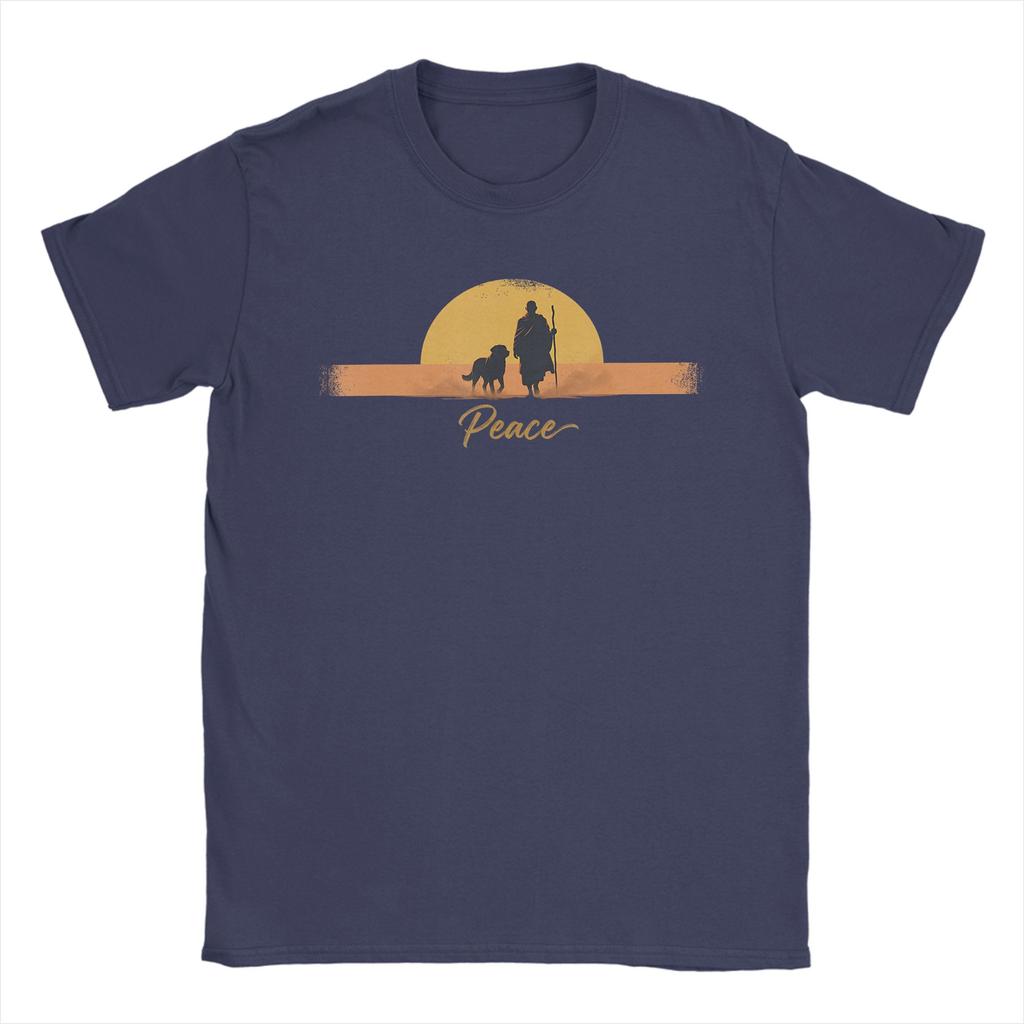 Streetwear T Shirt Summer Peace Minimalist Zen Art Walk For Peace Monks With Aloka Dog  Trendy TShirts  100 Cotton Tee Shirt