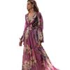 Retro V-Ausschnitt Langarm Feen Schaukelkleid - Europäischer & Amerikanischer Sommerdruck