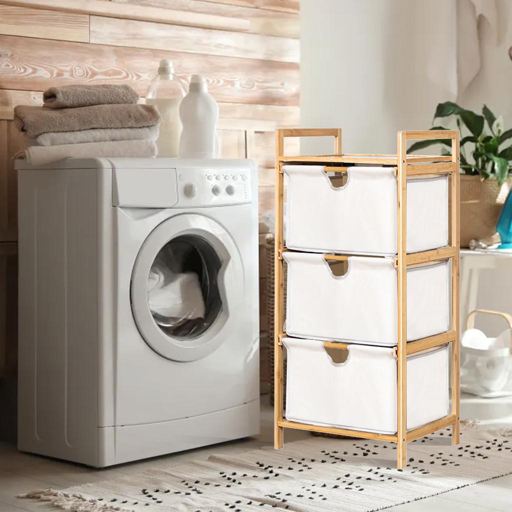Laundry Hamper Organizer 3 Tier Pull Out Drawer Storage Box Shelf Handle Large Capacity for Bathroom Bedroom Living Room