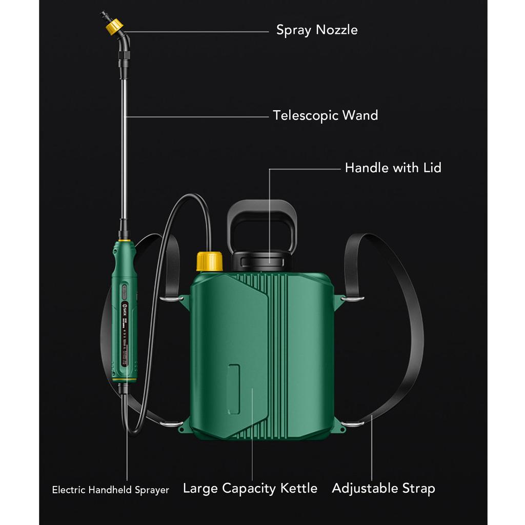 Akkubetriebener Gartensprüher 6L Elektrischer Rückensprüher mit 3 Düsen Ausziehbarer Sprühstab Verstellbarer Gurt für Rasen Garten Hof