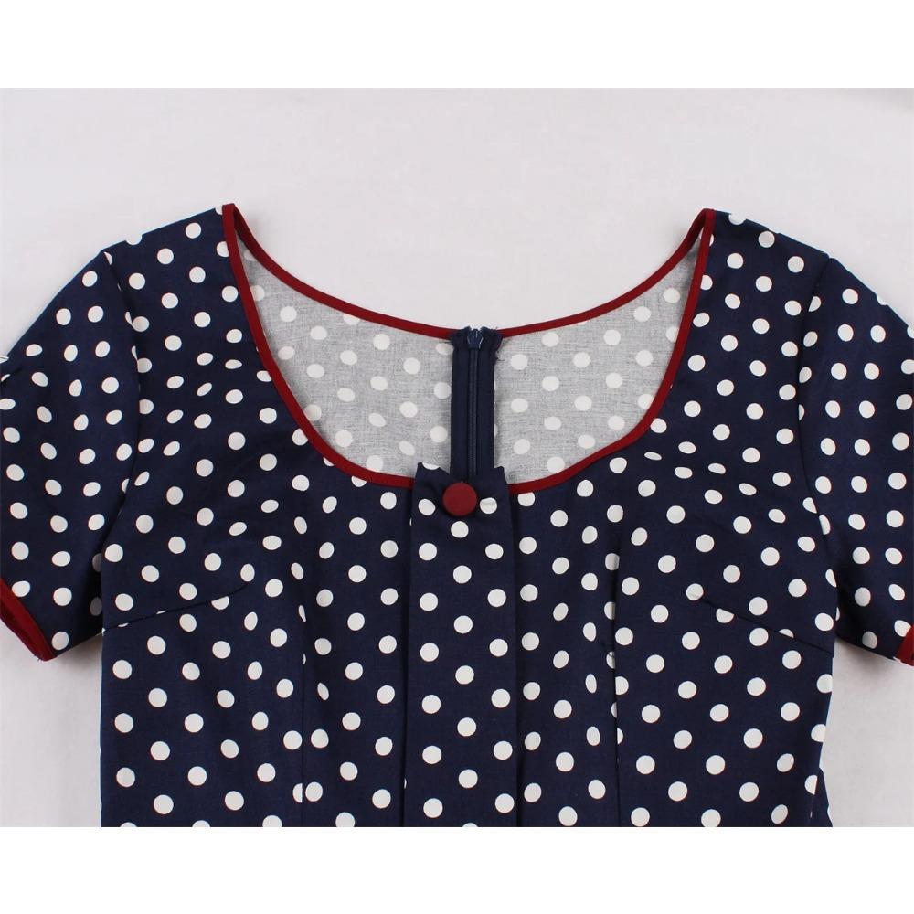 Dámské Vintage šaty Puntíky Rockabilly Koktejl Swing Šaty Jarní Letní Šaty Krátké Rukávy