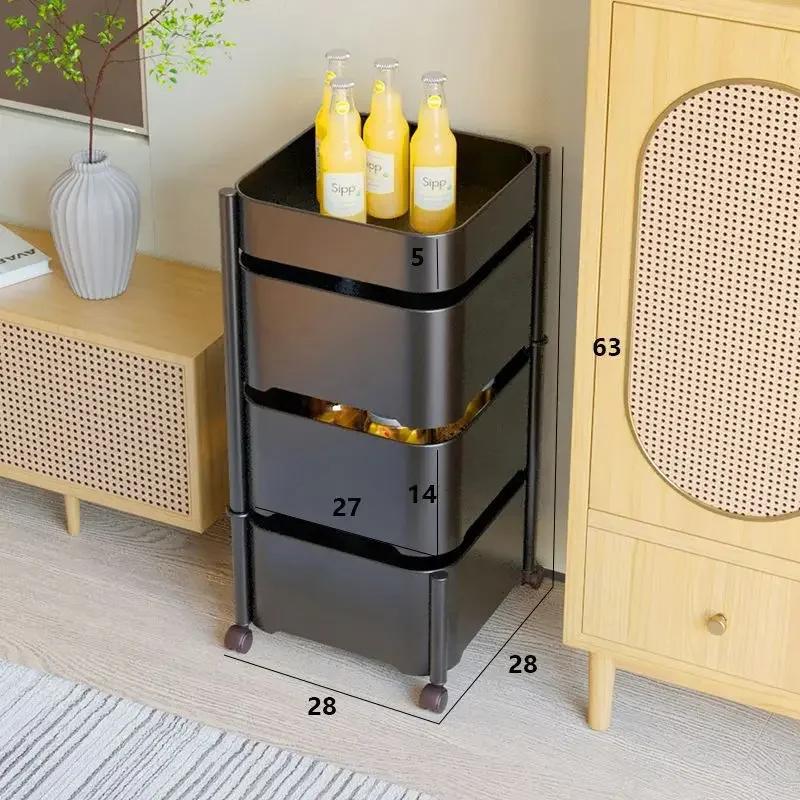 Living Room Multifunction Rotatable Kitchen Cart Storage Shelf Side Table Storage Rack Trolley Rolling Storage Cart with Drawers