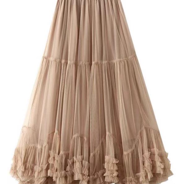 

2025 High-Waist Slimming Mesh Skirt with Cross-Border Swing Design One Size