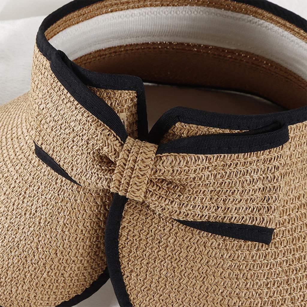 Wide Brim Straw Hat With Bowknot Breathable Summer Sun Protection For Outdoor Travel Pography Women M 56-58Cm